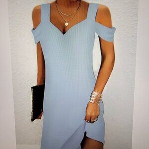 Square neck, fall off cold shoulder soft blue, pastal purple.